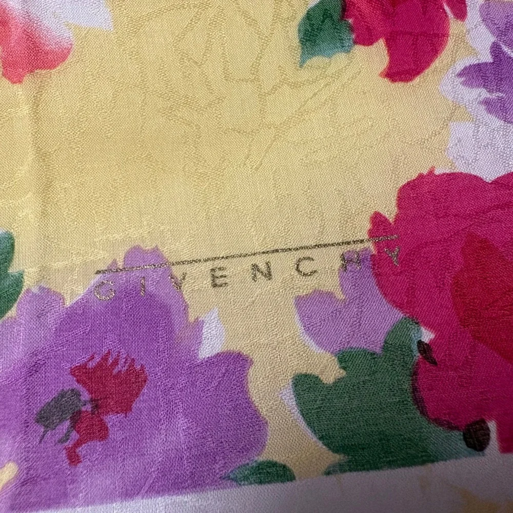Vtg GIVENCHY Scarf Handkerchief Floral Yellow 18.5